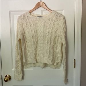 Cream Cropped Knit Long Sleeve Sweater